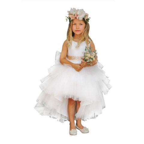 Big Girls White Hi-Low Multi Level Ruffle Tutu Junior Bridesmaid Dress 8-16