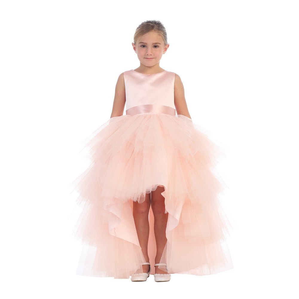 Little Girls Blush Hi-Low Multi Level Ruffle Tutu Flower Girl Dress 2-6