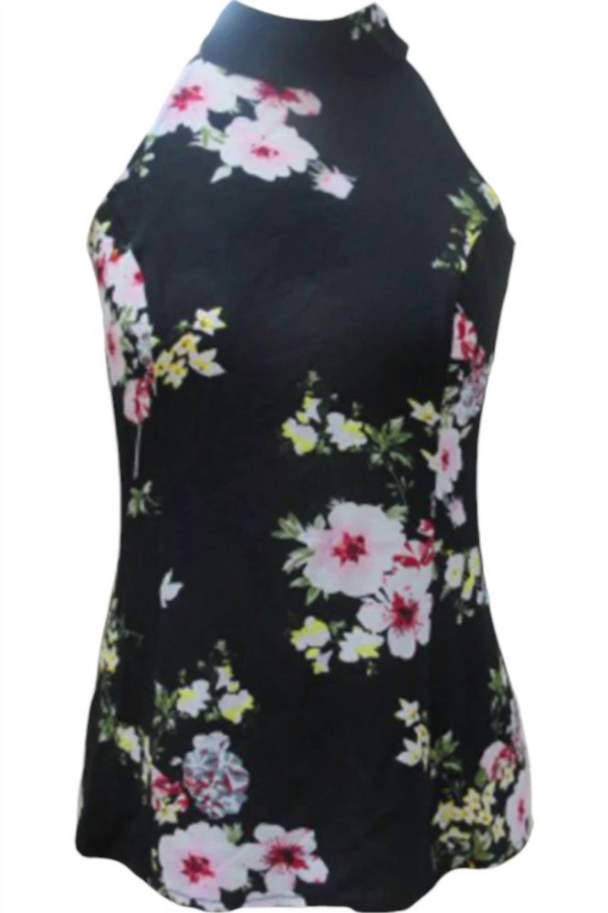 Kerri Floral High Neck Tank Top In Black
