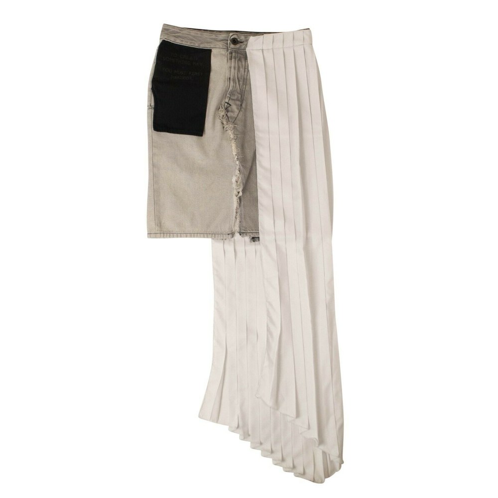 Unravel Project Denim/Asymmetric Panel Jean Skirt – White