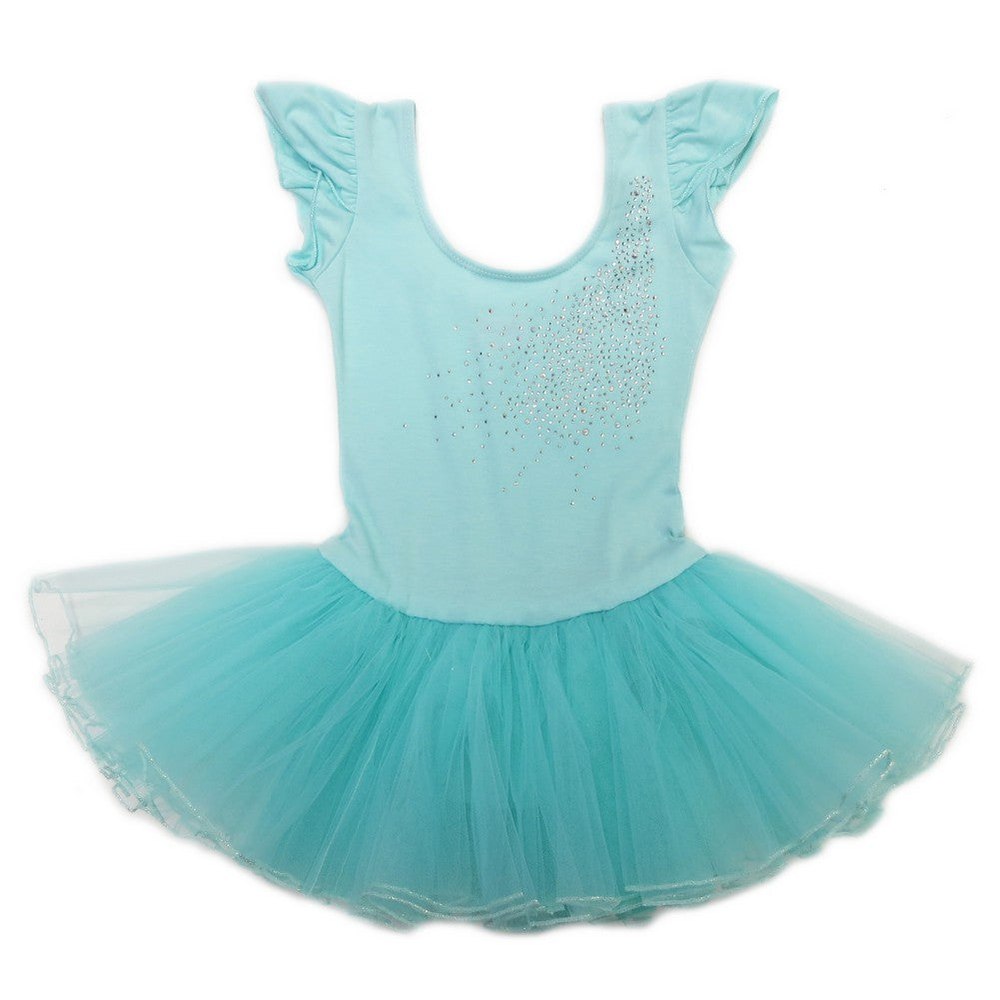 Girls Mint Rhinestone Bow Accent Tutu Ballet Dress S (9-24M)-XL (6-8)