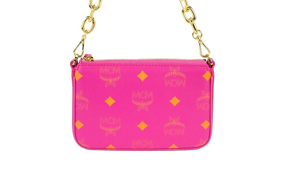 MCM Splash Logo pink pink Smooth Leather Mini Pouch Crossbody Women’s Handbag
