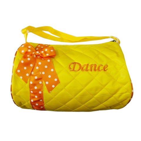 Girls Yellow Quilted Polka Dot Ribbon Detail Dance Duffel Bag