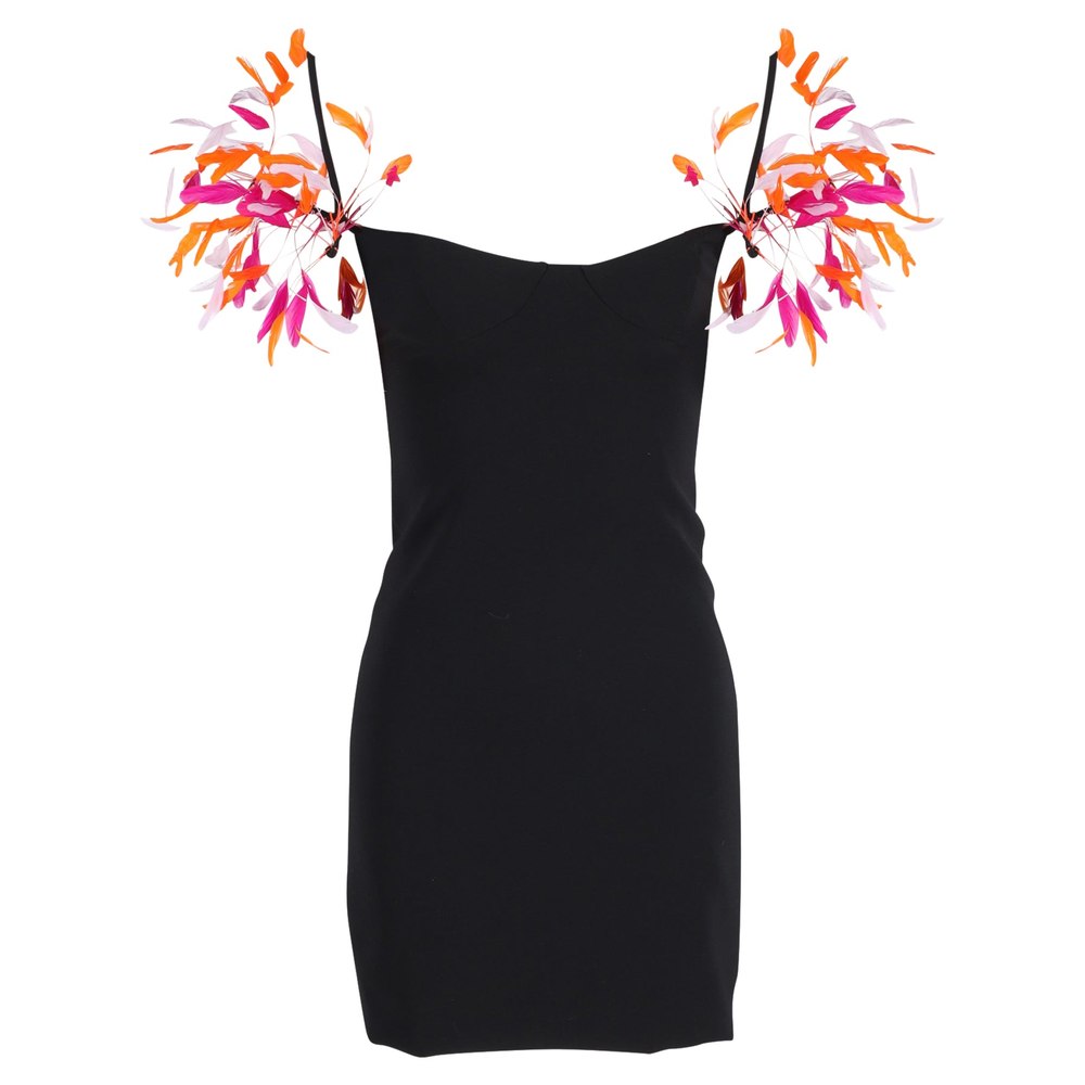 Attico Feather-Detail Mini Dress in Black Polyester