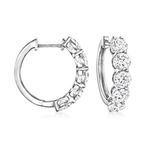 Ross-Simons Lab-Grown Diamond 5-Stone Hoop Earrings in 14kt White Gold