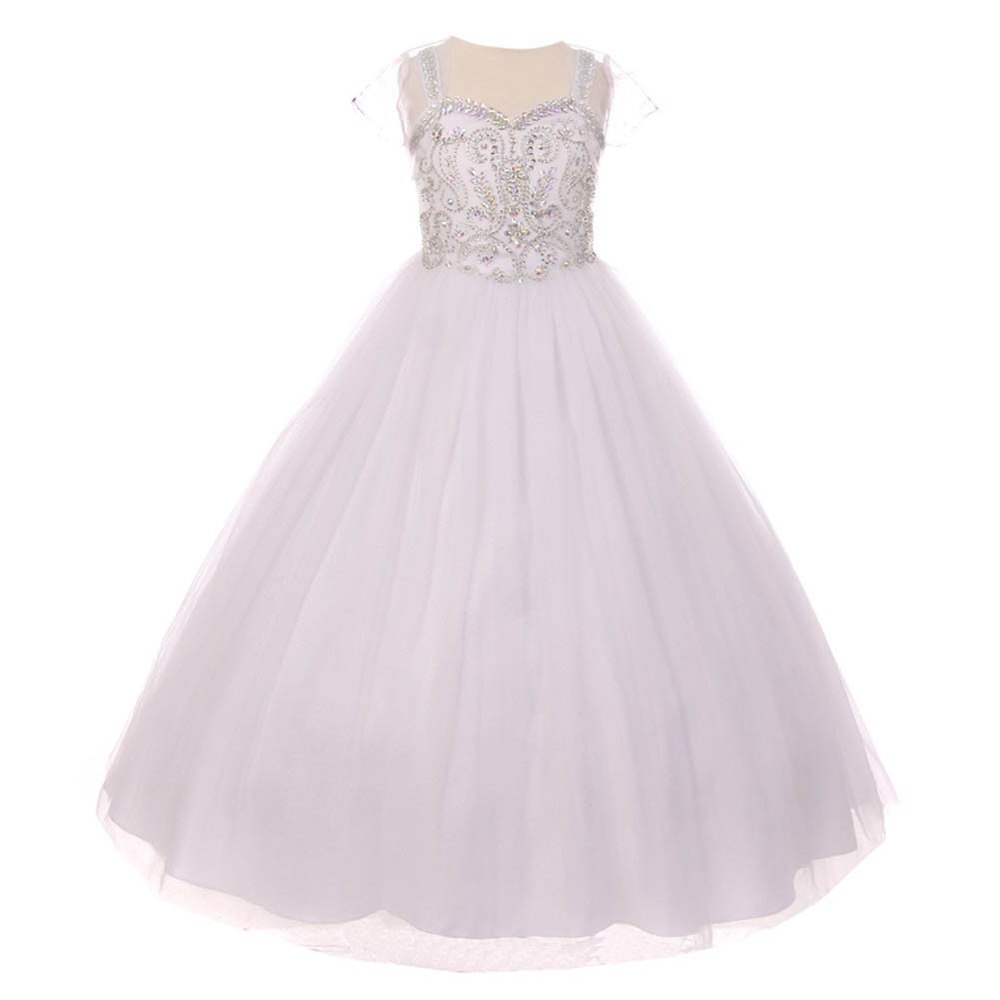 Little Girls White Bedazzled Rhinestone Tulle Bolero Special Occasion Dress 4-6