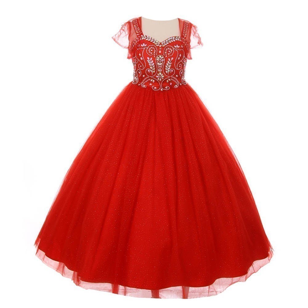 Big Girls Red Bedazzled Rhinestone Tulle Bolero Special Occasion Dress 8-16