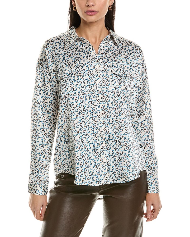 FATE Animal Print Satin Button-Down Shirt