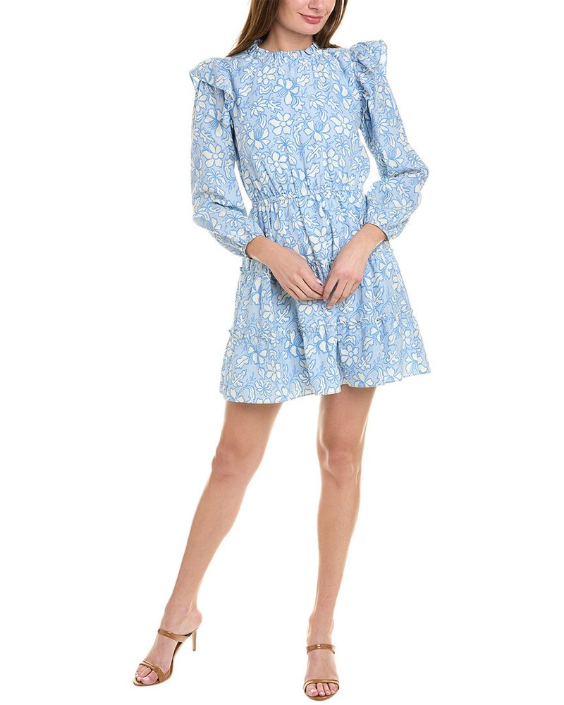 Sail to Sable Ruffle Neck Silk-Blend Mini Dress