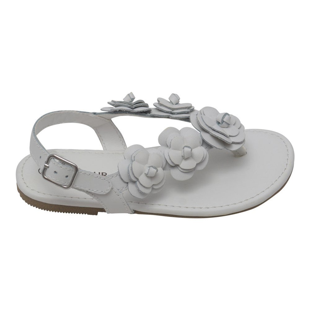 Girls White Flower Blossom Accent Buckle Thong Sandals 7-10 Toddler