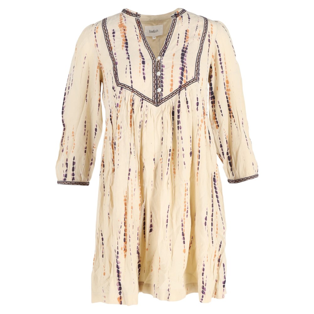 Ba&Sh Printed Quarter-Sleeve Mini Dress in Cream Viscose