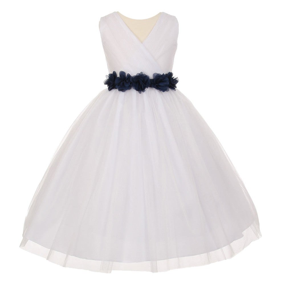 Big Girls White Black Chiffon Flowers Tulle Junior Bridesmaid Dress 8-14