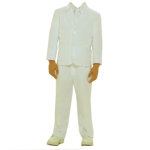 Baby Boys Ivory Single Breasted Jacket Vest Shirt Tie Pants 5 Pc Suit 6-24M