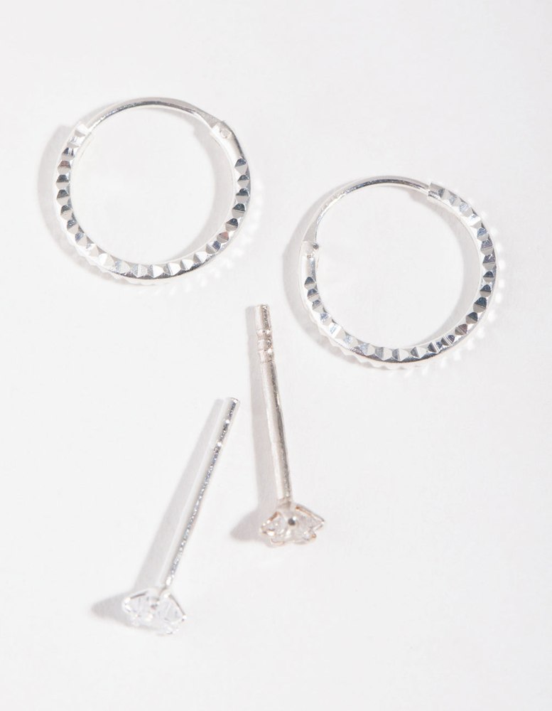 Sterling Silver Star Stud and Hoop Earrings
