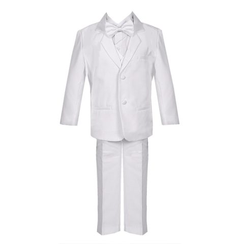 Big Boys White 5 Piece Vest Jacket Pants Special Occasion Tuxedo Suit 8-14