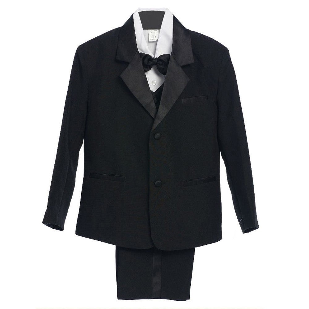 Little Boys Black 5 Piece Vest Jacket Pants Special Occasion Tuxedo Suit 2-7