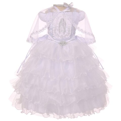 Baby Girls White Ruffles Virgin Mary Embroidery Baptism Dress 6-12M