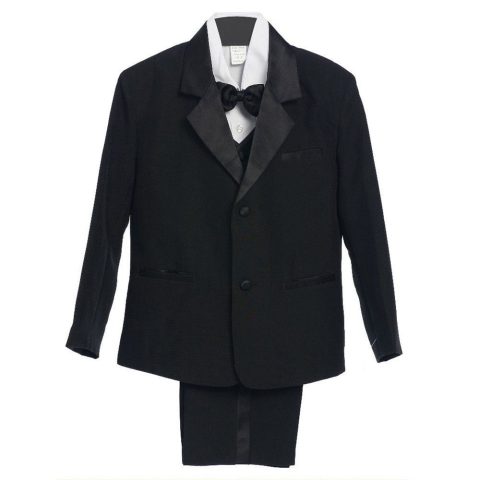 Big Boys Black 5 Piece Vest Jacket Pants Special Occasion Tuxedo Suit 8-20