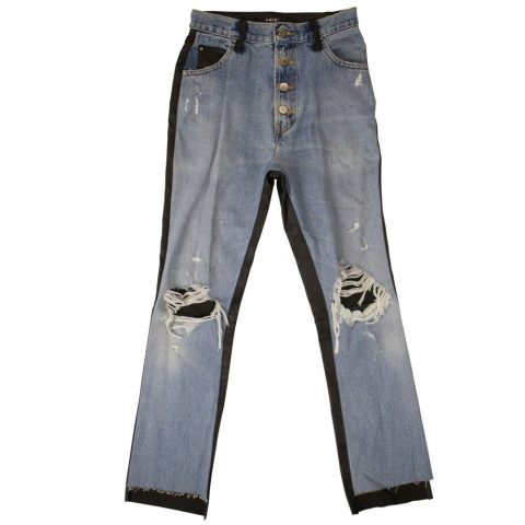 Amiri Denim Leather Jeans- Blue/Black