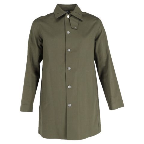 AP.C. Button Down Hibault Coat in Olive Green Water-Repellent Cotton