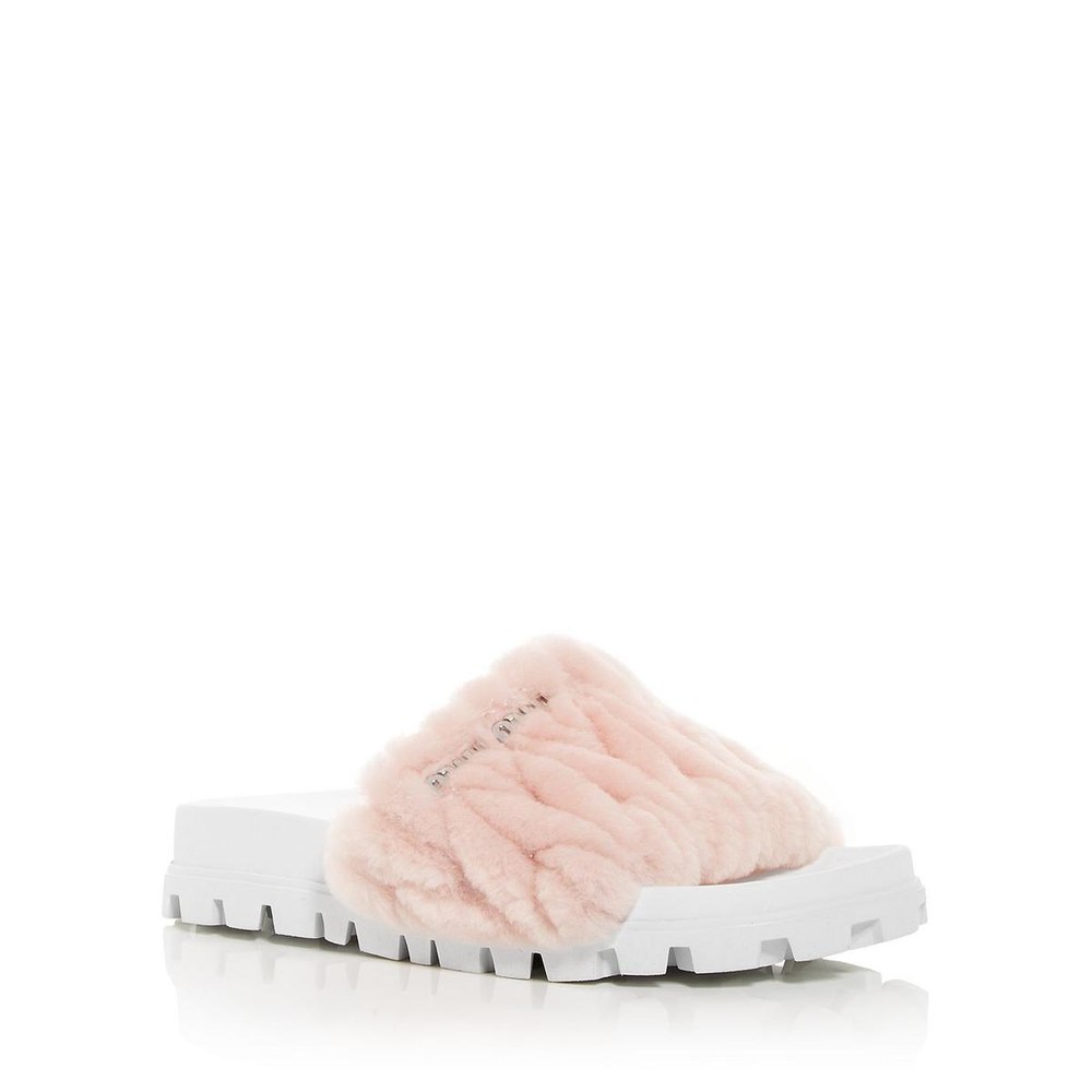 Montone Matelasse Shearling Slip On Slide Sandals