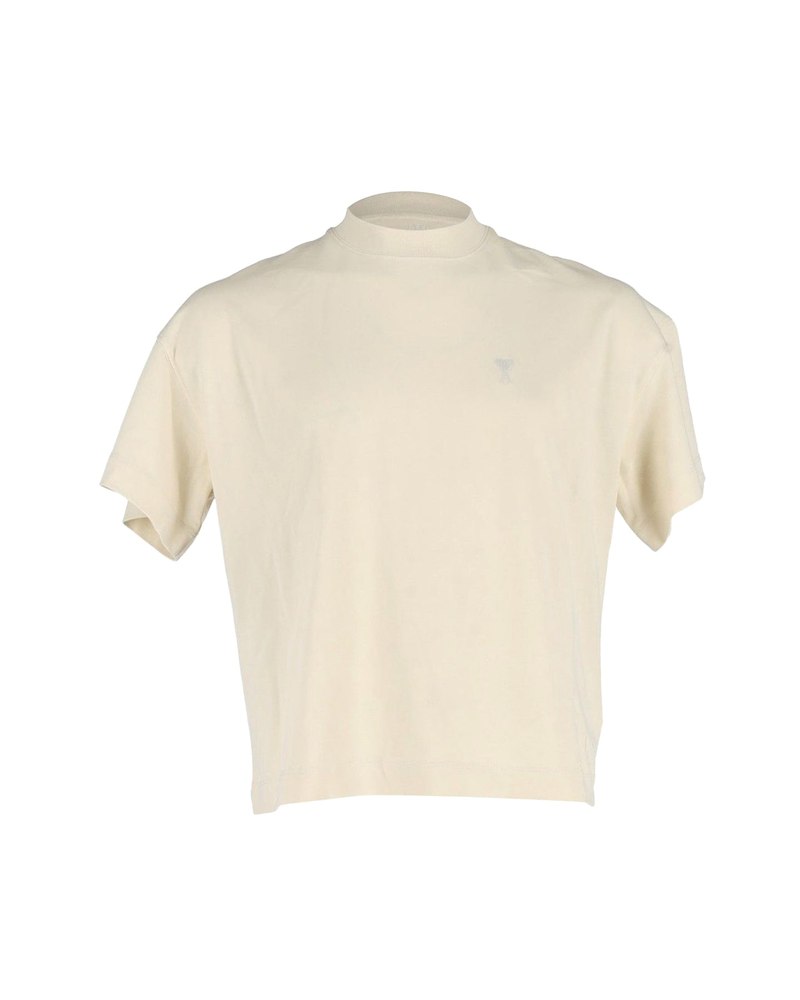 AMI Paris High Neck T-Shirt in Cream Cotton