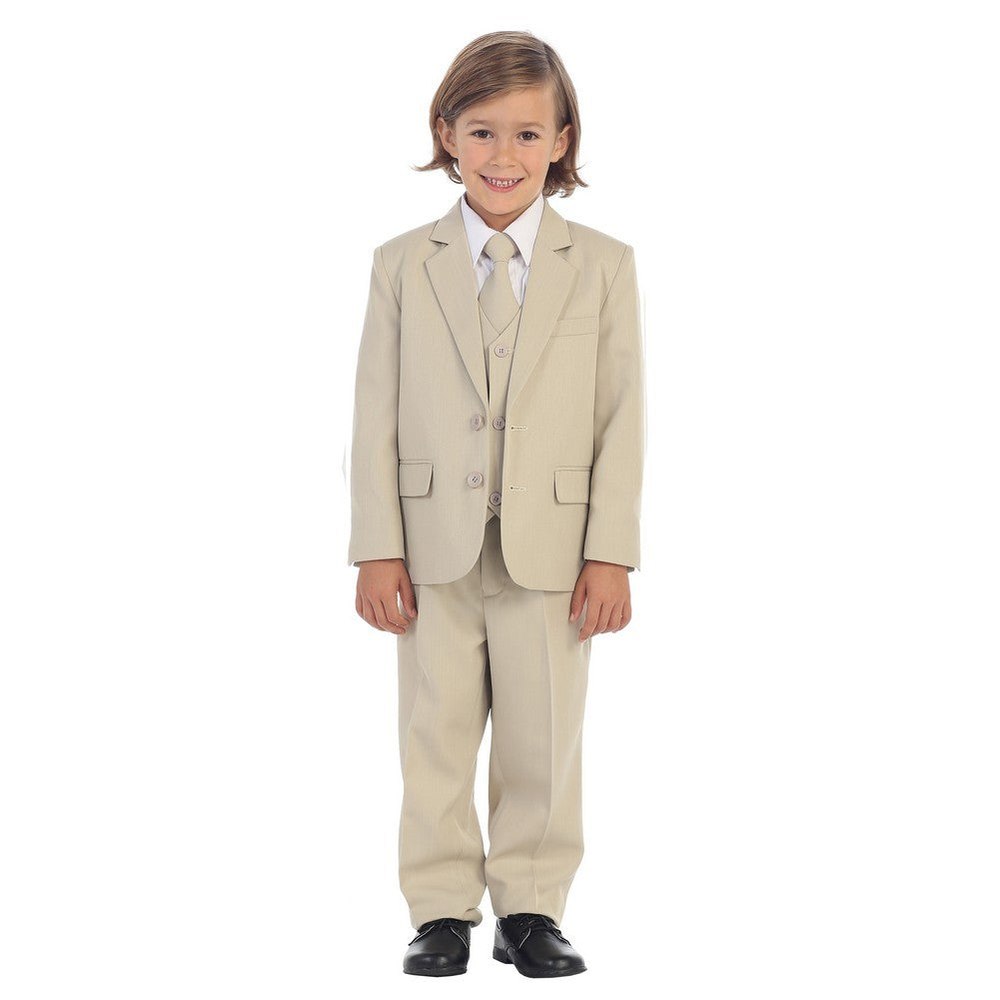 Little Boys Khaki Jewels & Gents Jacket Vest Shirt Tie Pants 5 Pc Suit 2T-7