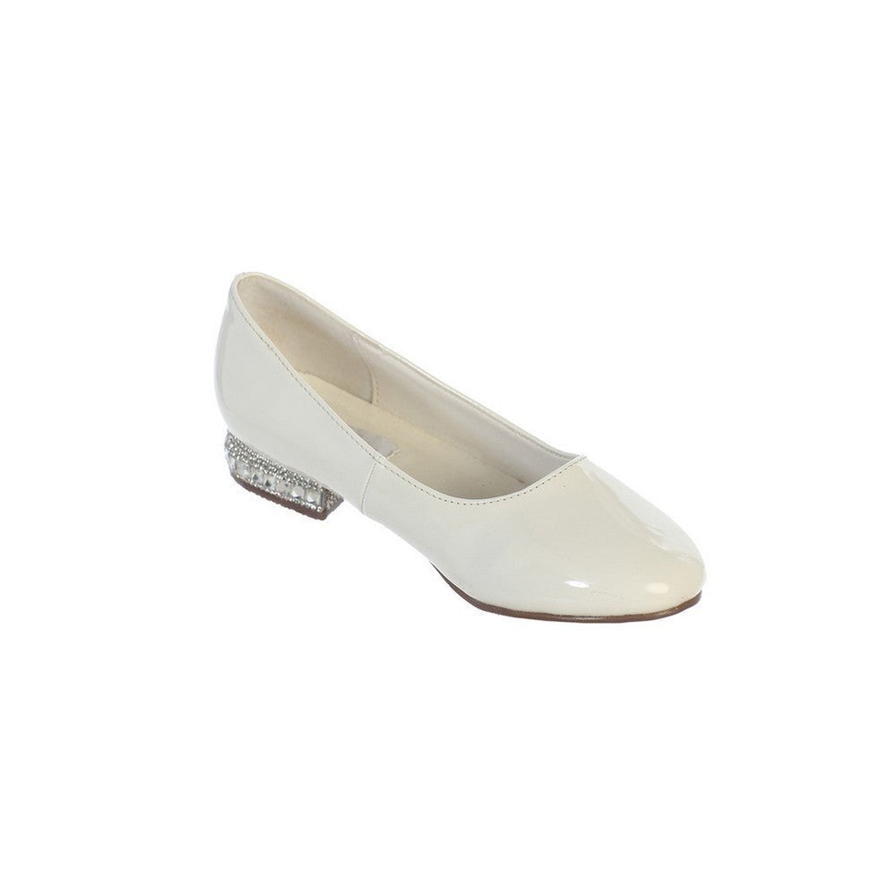 Girls Ivory Glitter Rhinestone Jeweled Heel Patent Leather Flats 9 Toddler-5 Kids