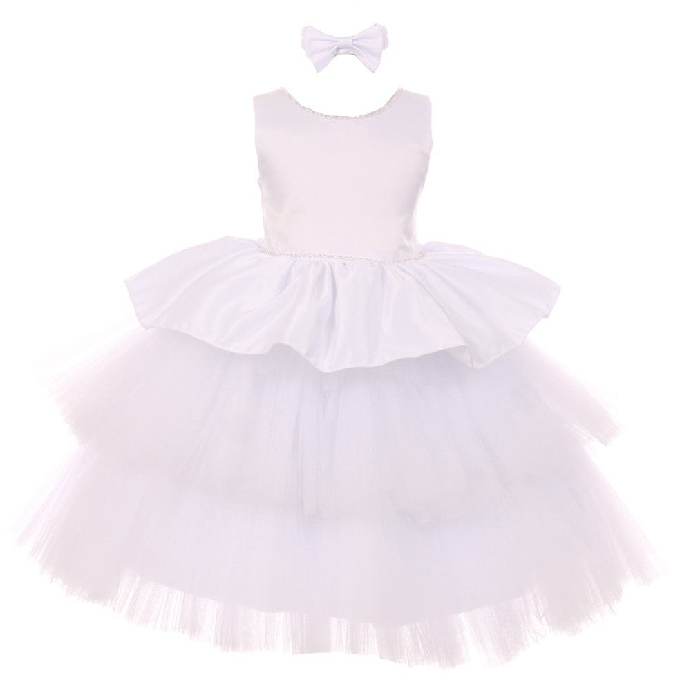 RainKids Baby Girls White Rhinestone Satin Tulle Party Flower Girl Dress 6-24M