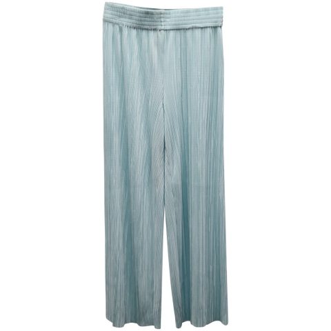 Alice + Olivia Elba Plisse Pull-On Cropped Wide-Leg Pants in Mint Polyester