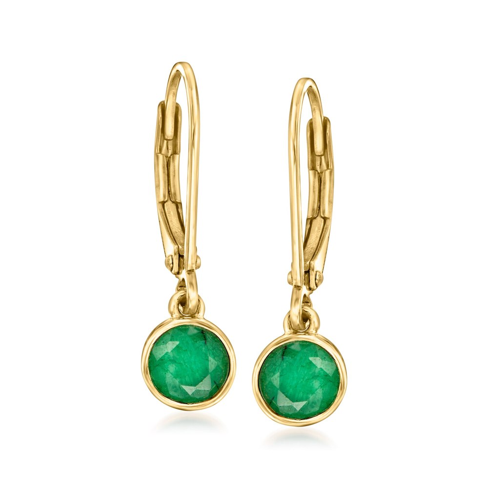 Ross-Simons Bezel-Set Emerald Drop Earrings in 18kt Gold Over Sterling