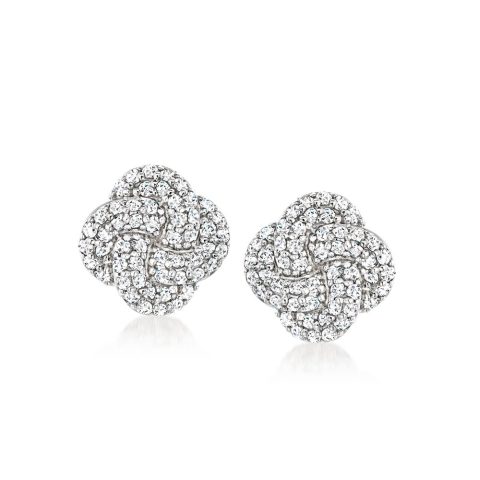 Ross-Simons Diamond Love Knot Earrings in Sterling Silver