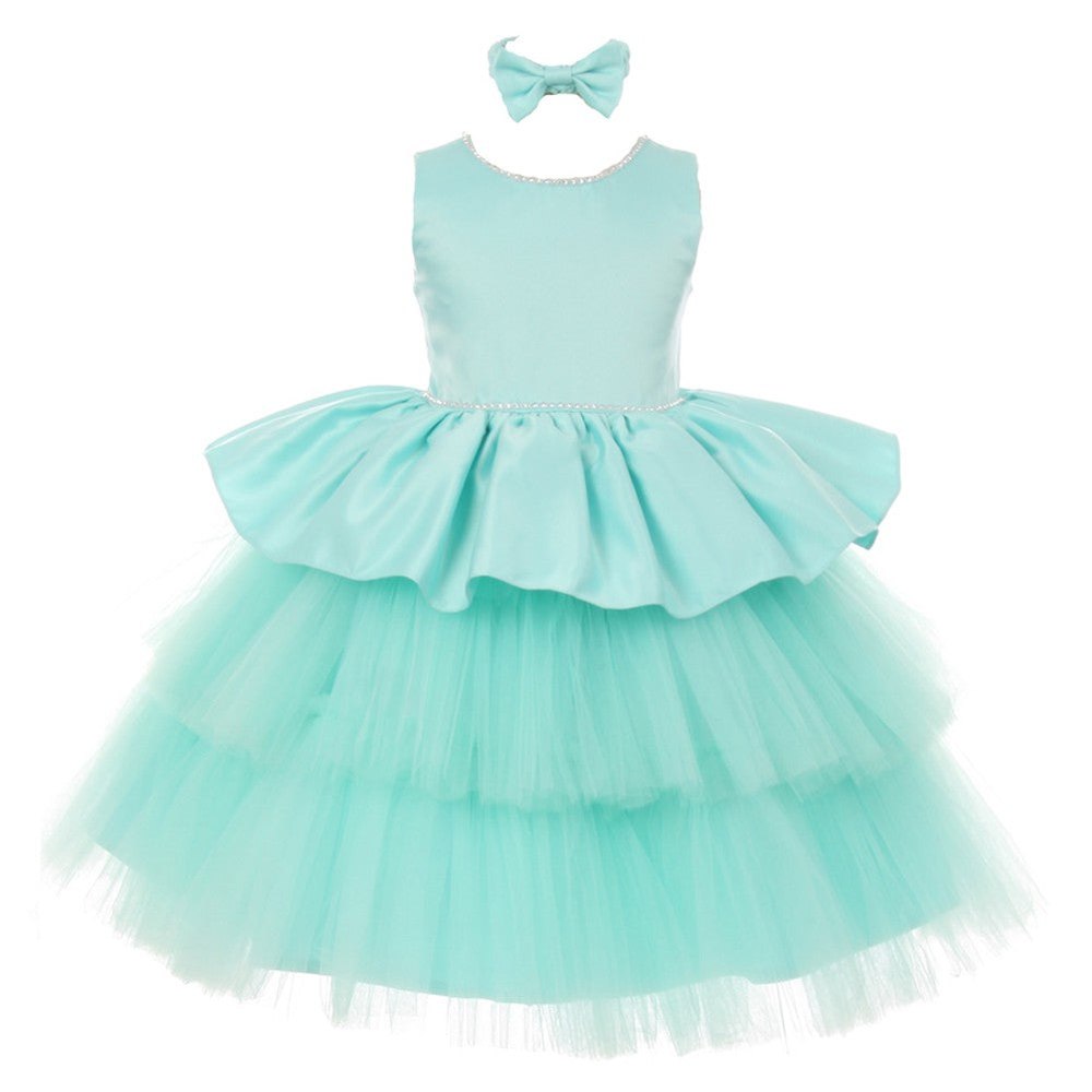 RainKids Little Girls Aqua Rhinestone Satin Tulle Party Flower Girl Dress 2-4T