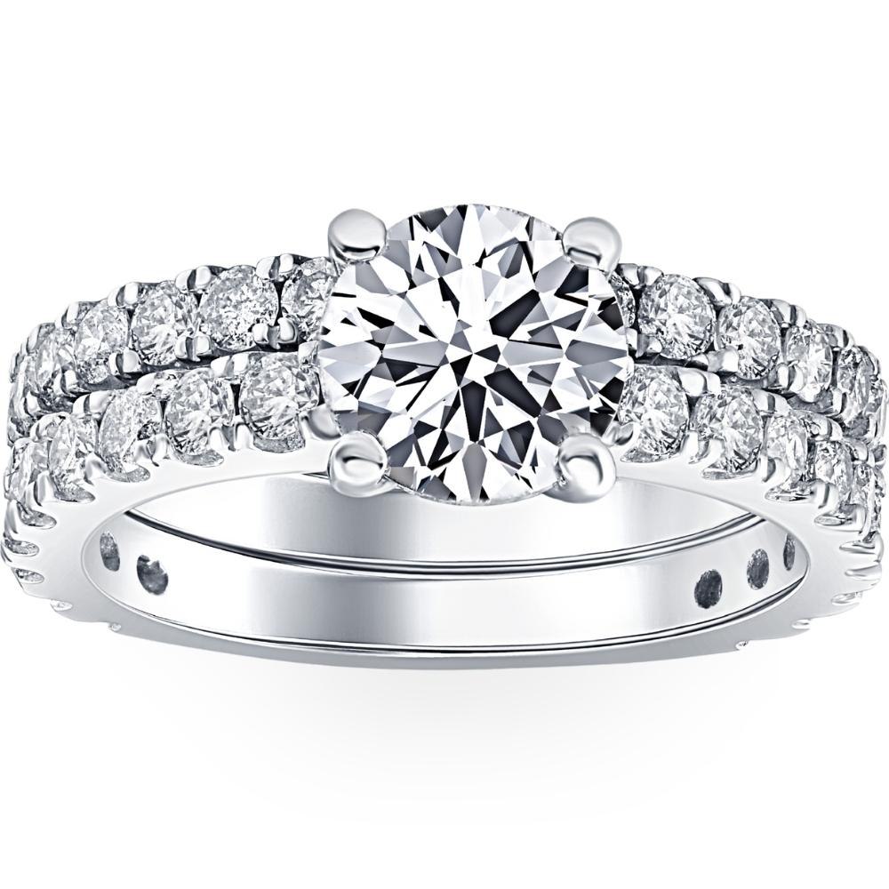3 1/2ct Diamond Engagement Wedding Ring Set 14K White Gold Lab Grown