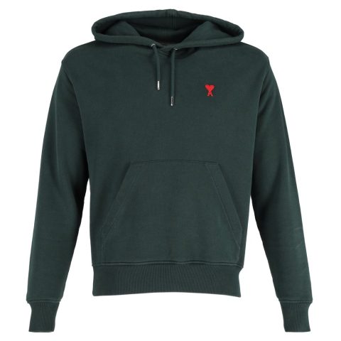 AMI Paris Ami De Coeur Hoodie in Green Organic Cotton