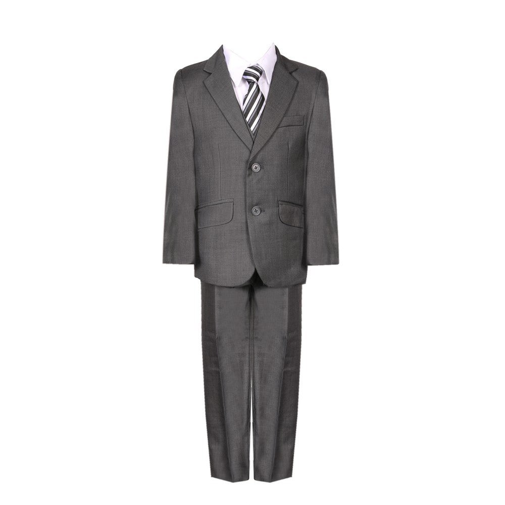 Little Boys Charcoal Fancy 5 Piece Vest Jacket Pants Special Occasion Suit 2-7