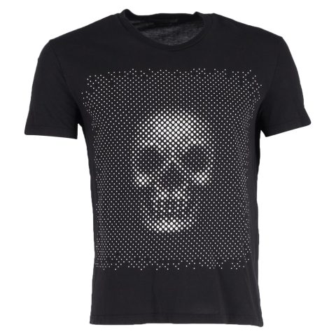 Alexander McQueen Optical Skull Print Crew Neck T-Shirt in Black Cotton