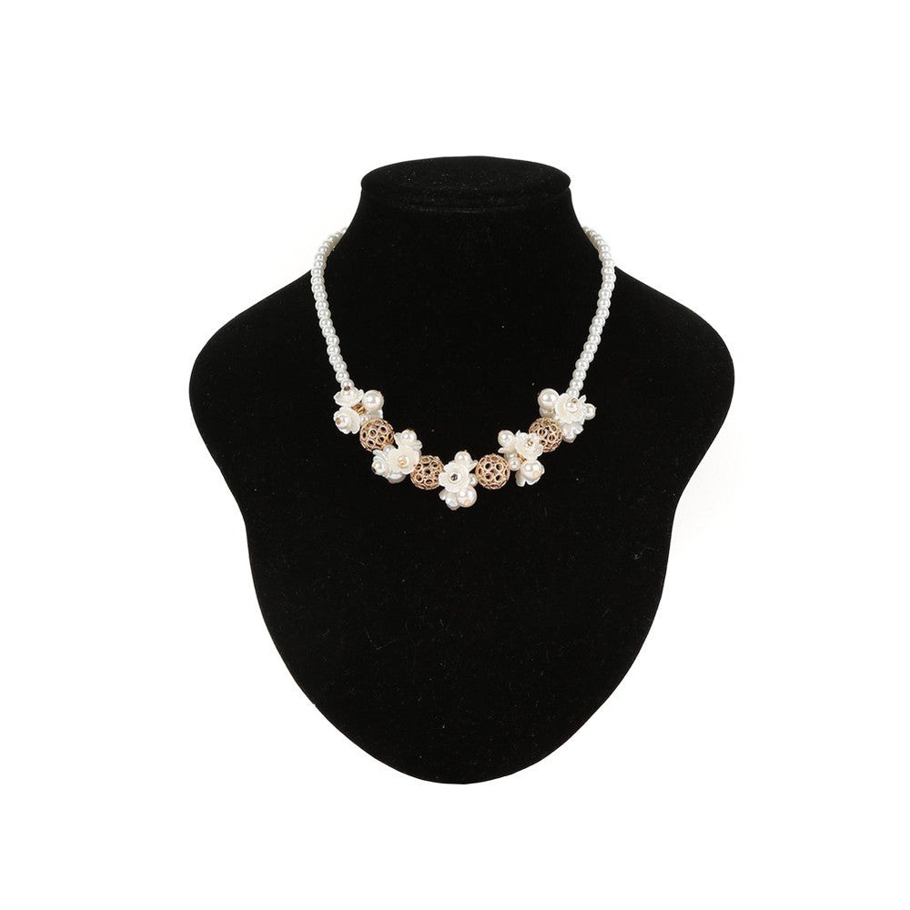 Pearl Flower Gold Trim Necklace