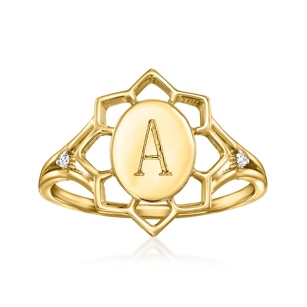 Ross-Simons 14kt Yellow Gold Personalized Flower Ring With Diamond Accents