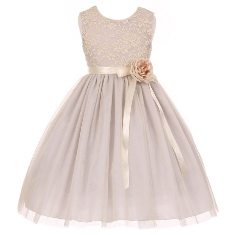 Big Girls Silver Lace Satin Sash Corsage Tulle Junior Bridesmaid Dress 8-14