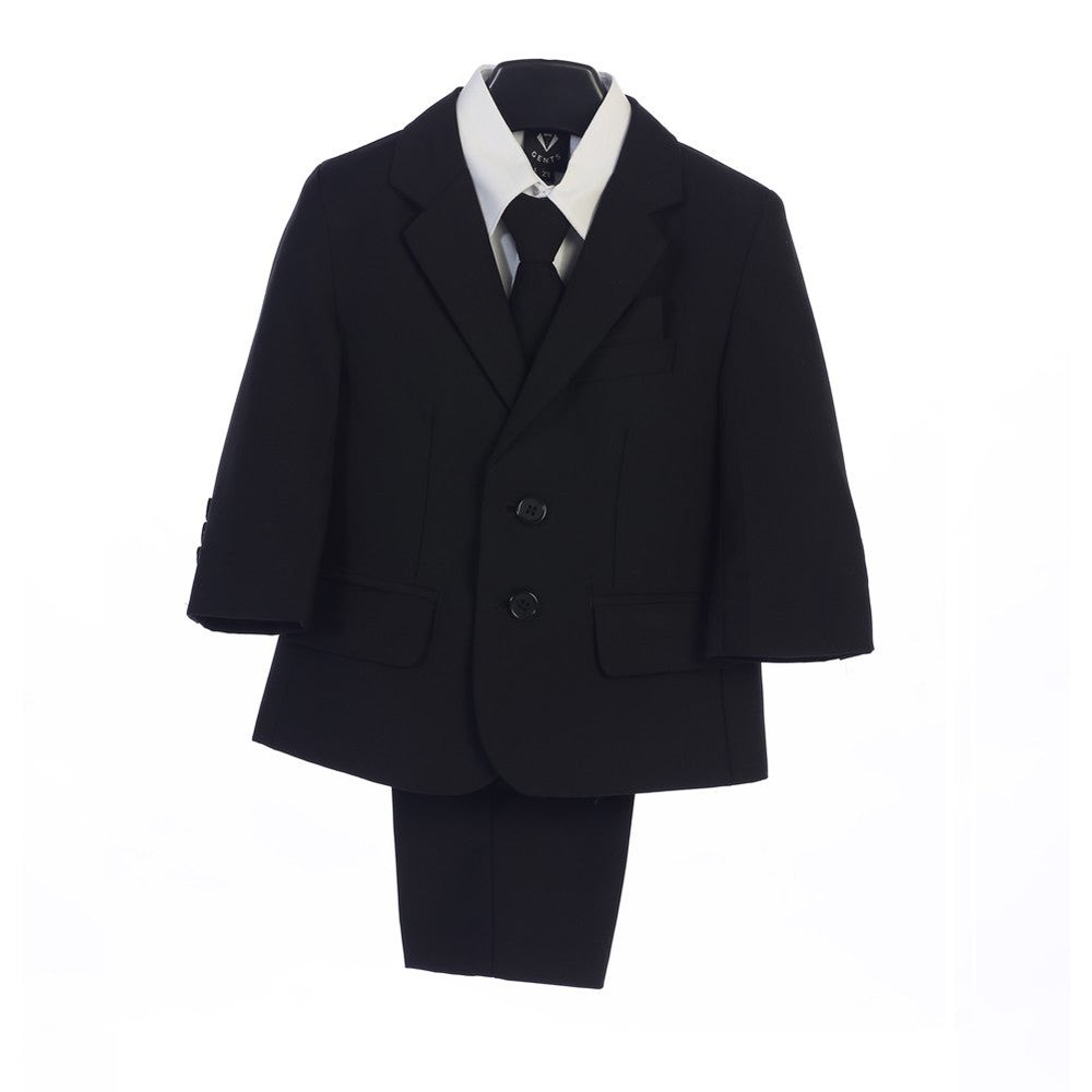 Boys Black Jacket Vest Tie Pocket Square Shirt Pant 5 Pc Suit 2T-7