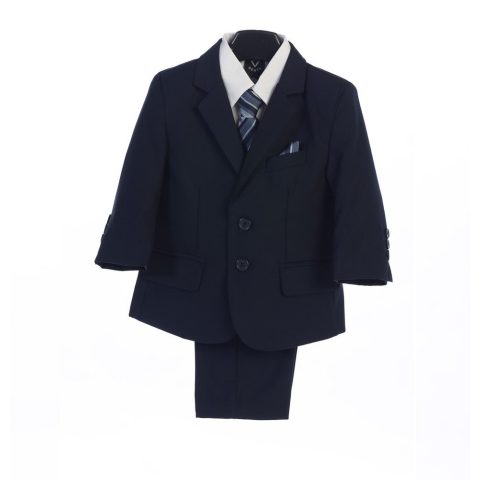 Big Boys Navy Jacket Vest Tie Pocket Square Shirt Pant 5 Pc Suit 8-14