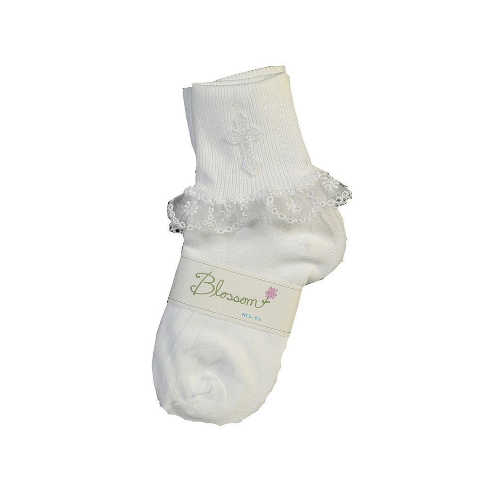 Baby Girls White Embroidered Cross Christening Socks 0-6M