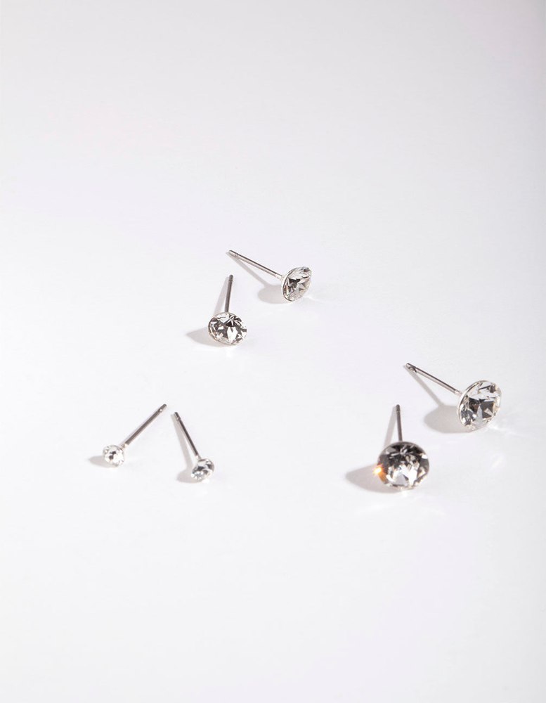 Silver Diamond Simulant Graduating Earring 3-Pack