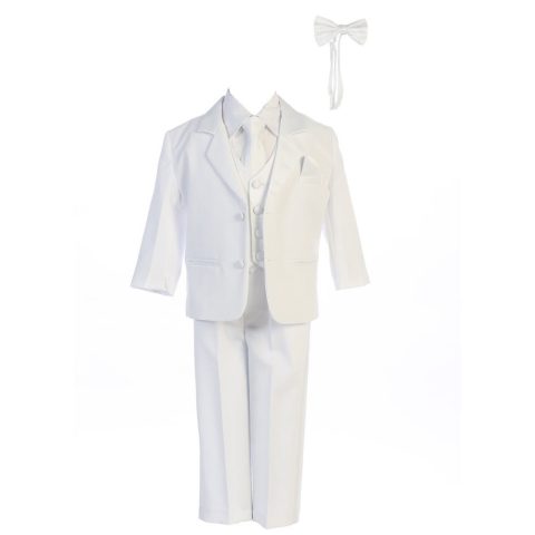 Baby Boys White Dinner Jacket Vest Bow Tie Zipper Shirt Pant Tuxedo 3-24M
