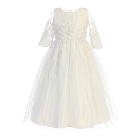 Big Girls Off-White Sequin Cord Detail Junior Bridesmaid Dress 7-12