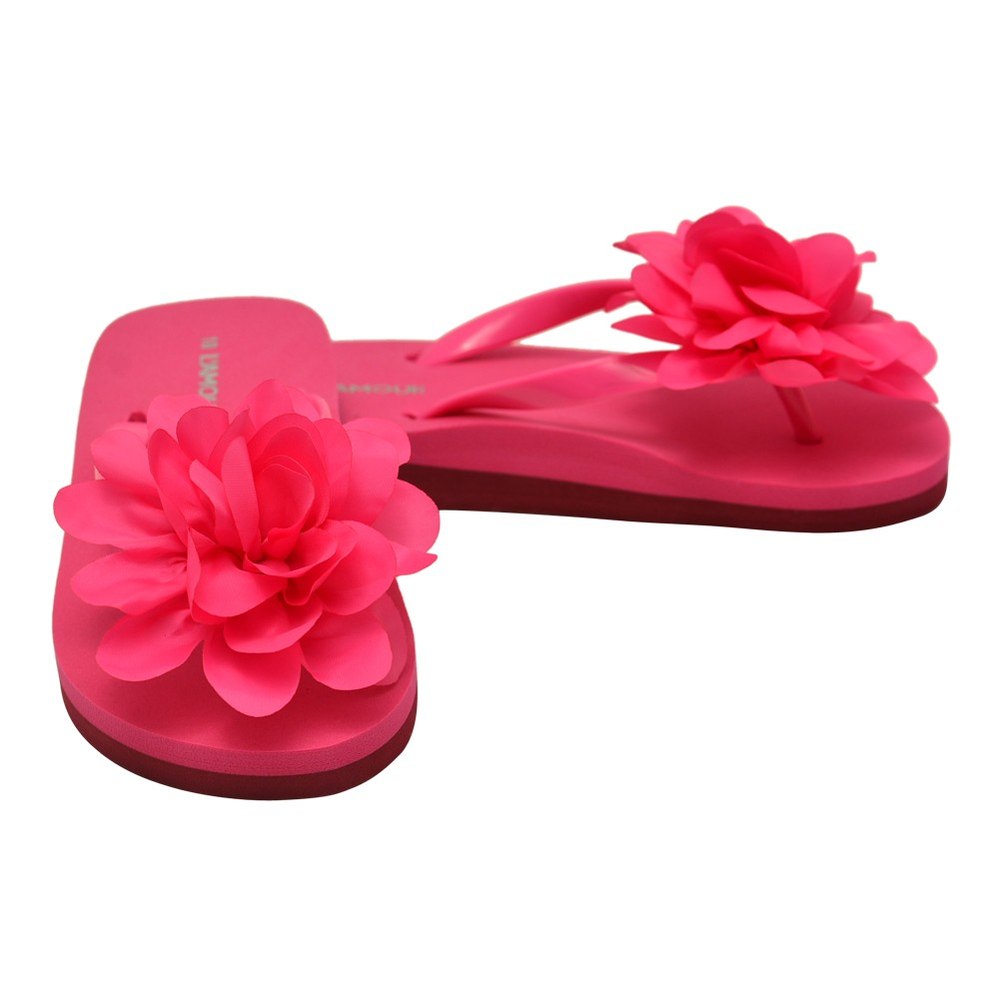 Little Girls Fuchsia Organza Flower Flip Flops 8-10 Toddler