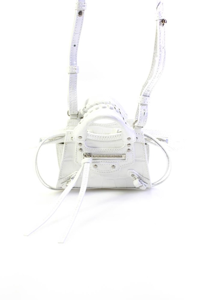 Balenciaga Extra Supple Embossed Leather Super Nano City Crossbody Handbag White