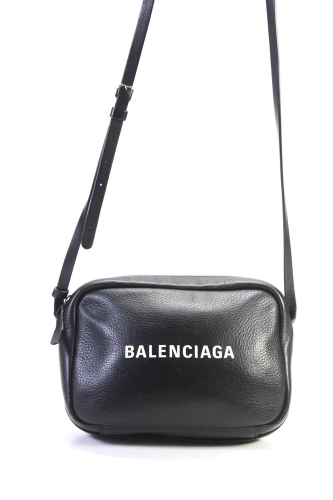 Balenciaga Women’s Zip Closure Ville Logo Leather Crossbody Handbag Black