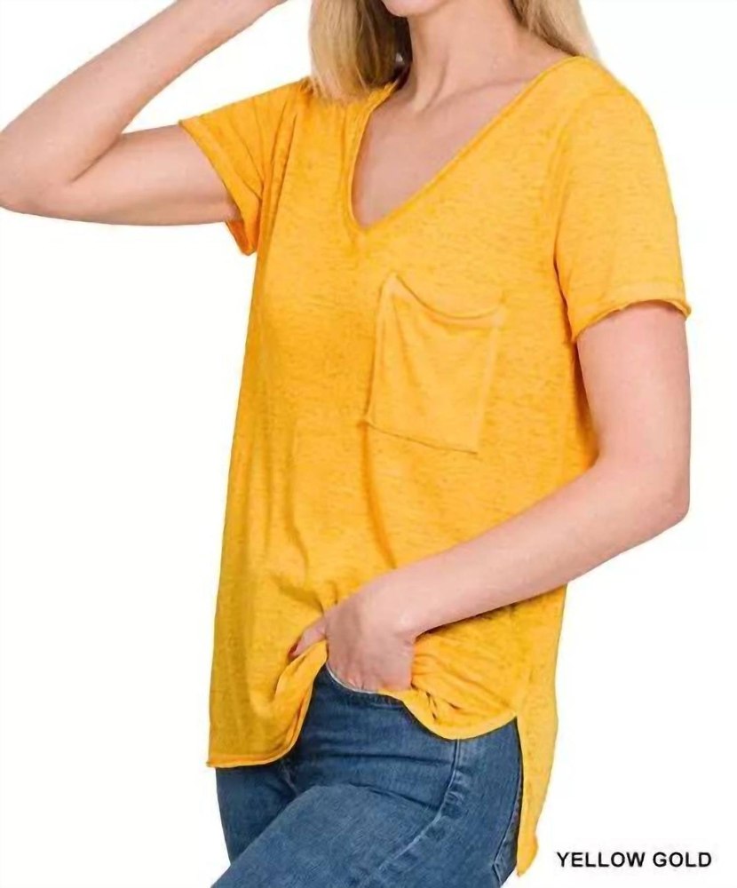 Melange Burnout V-Neck T-Shirt In Yellow Gold 7732431355964